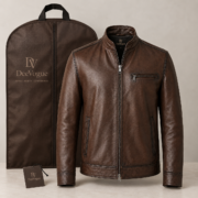 DeeVogue | Men's Brown Leather Bomber Jacket